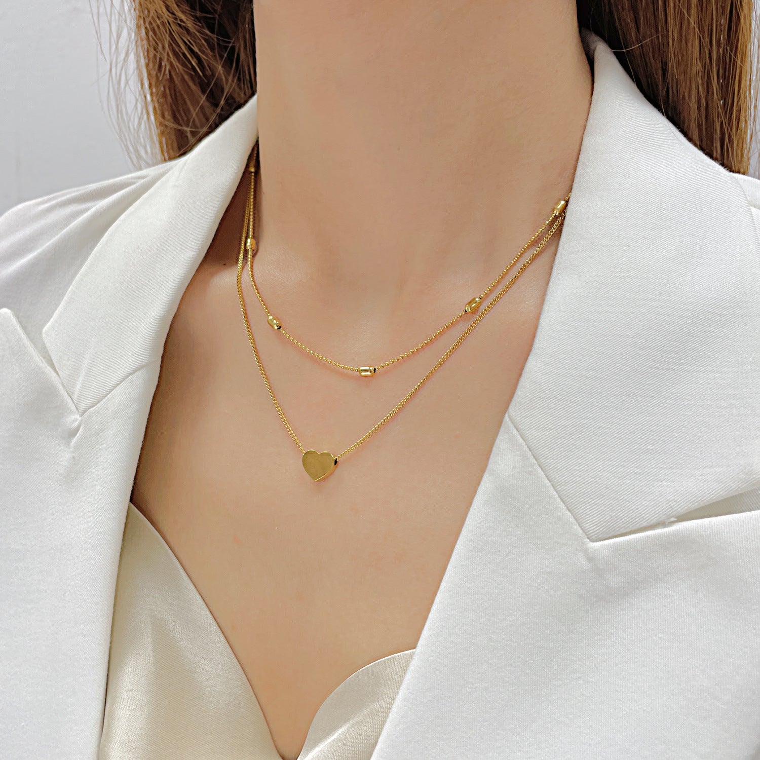 Wholesale Titanium Steel Double Layer Love Stainless Steel Necklace